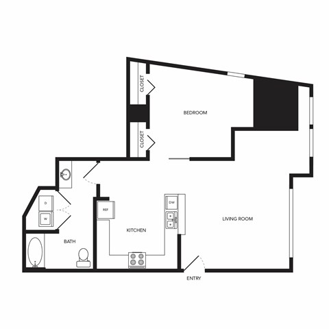 Floor plan for 1 bed, 1 bath, 922 sqft